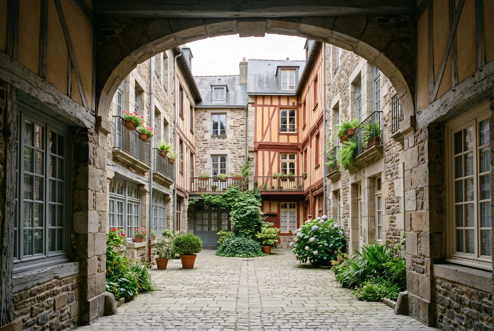 Cour intérieure d'un immeuble à Rennes